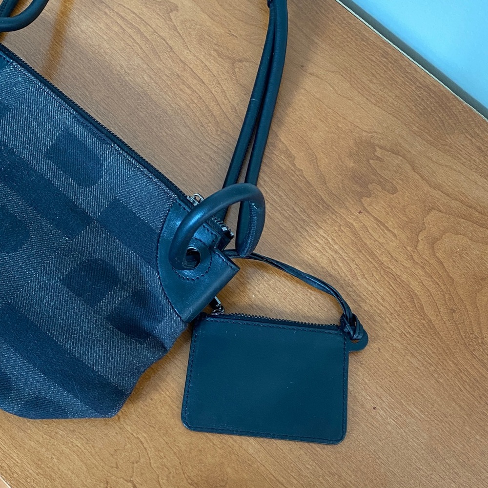 Bally Black Brown Fabric Shoulder Bag with Leather Trim and Coin Pouch - Picture 9 of 16